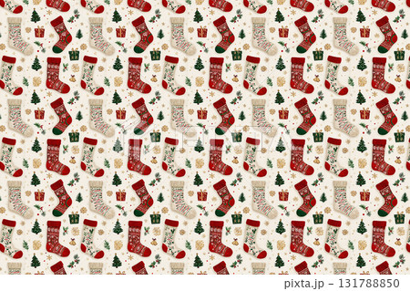 クリスマスのシームレスパターン背景　パターン 131788850