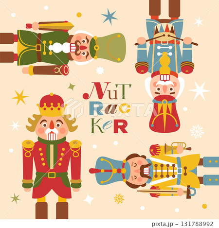 Christmas illustration card with Nutcrackers portrait on background New year illustration. Christmas illustration card with Nutcrackers portrait on background New year illustration. 131788992