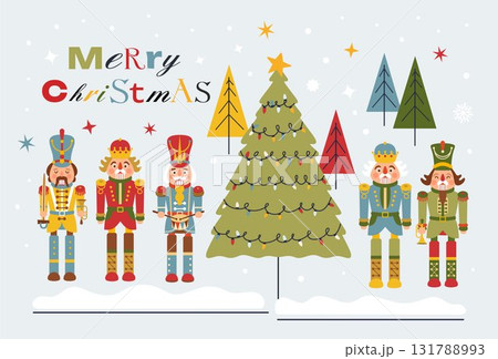 Christmas illustration card with Nutcrackers on a background New year illustration. Christmas illustration card with Nutcrackers on a background New year illustration. 131788993