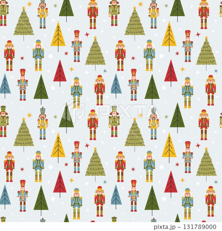 Seamless Christmas Pattern with Nutcrackers in Vector on light blue background. Seamless Christmas Pattern with Nutcrackers in Vector on light blue background. 131789000