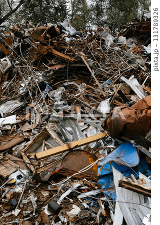 Pile of Scrap Metal in a Recycling Yard Pile of Scrap Metal in a Recycling Yard 131789326