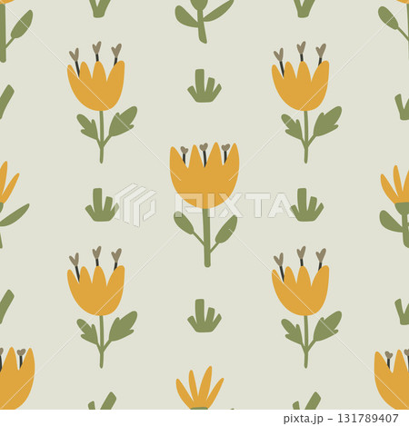 Cute Ditsy Floral Seamless Pattern. Yellow color Cute Ditsy Floral Seamless Pattern. Yellow color 131789407