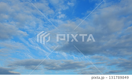 A Bright Blue Sky Adorned with Fluffy Clouds Creates a Serene Peaceful Atmosphere 131789849