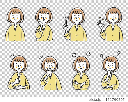 Female illustration set with various facial expressions, upper body, vector 131790295