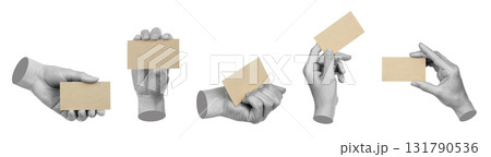 Set of gray hand contemporary art style holding craft business card isolated on transparent background 131790536