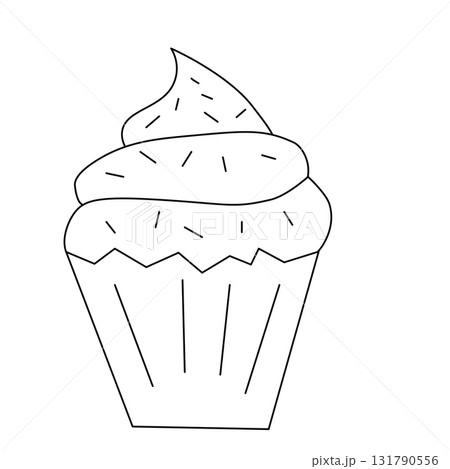 Cupcake Doodle Line Art Design. Isolated. Vector graphic line illustration. Cupcake Cartoon Illustration In Black Color Illustration for beauty salon, cosmetic store, makeup design. 131790556