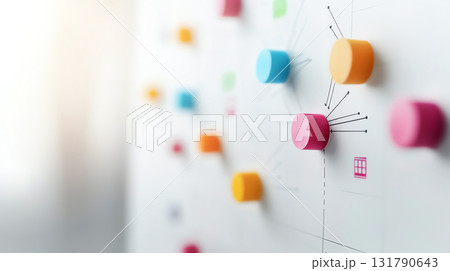 Modern office planning with colorful sticky notes and connections 131790643