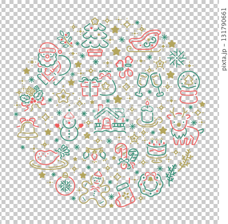 Colorful and stylish iconic Christmas symbol illustrations: marks, ornaments, cards, etc. 131790661