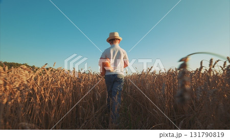 A Child in a Wheat Field Wearing a Straw Hat, Embracing the Beauty of Nature Outdoors 131790819