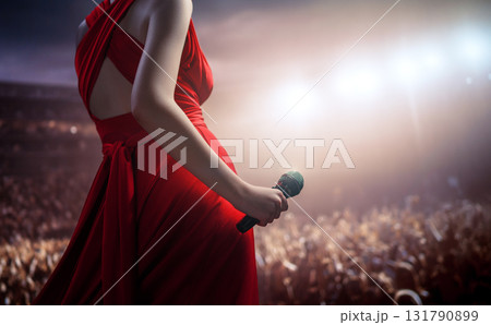 A singer on stage with a microphone 131790899