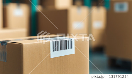 Cardboard box with barcode label in warehouse...のイラスト素材 [131791234] - PIXTA