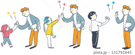 先生とハイタッチする子どもたち　学びの成長を喜び合う瞬間 131791643