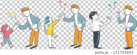 先生とハイタッチする子どもたち　学びの成長を喜び合う瞬間 131791643