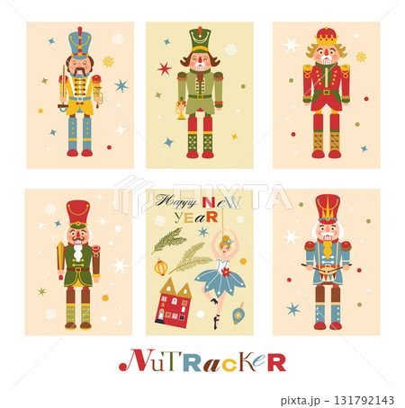 Christmas illustration card set with Nutcrackers on a background New year illustration. Christmas illustration card set with Nutcrackers on a background New year illustration. 131792143