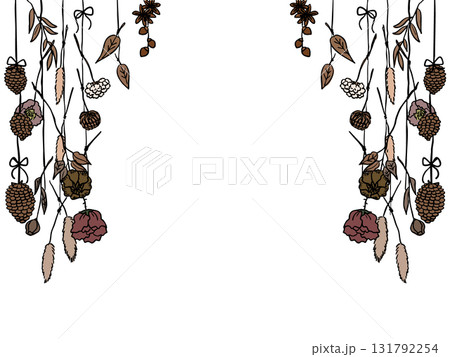 ドライフラワーや枯葉の秋のフレーム・装飾・枠・お洒落・ナチュラル 131792254