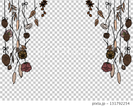 Autumn frame of dried flowers and dead leaves, decorative, stylish, natural 131792254