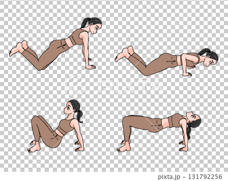 一組女性伸展、手寫、運動的插圖 131792256