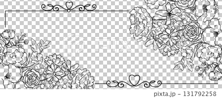 Stylish line drawing flower and plant frame, invitation, wedding 131792258