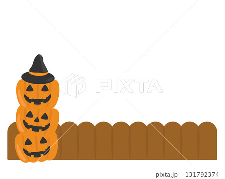 三段ジャックオーランタン　かぼちゃ　ハロウィン　フレーム　イラスト 131792374