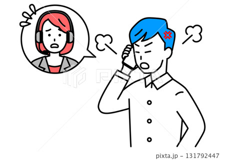 カスタマーサポートに電話で怒る若い男性 131792447