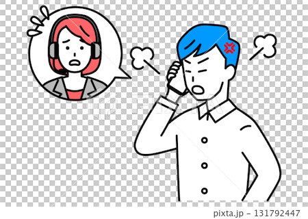 カスタマーサポートに電話で怒る若い男性 131792447