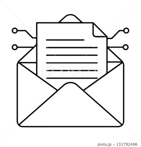 Digital Communication Concept. Electronic Mail with Network Symbols. 131792496