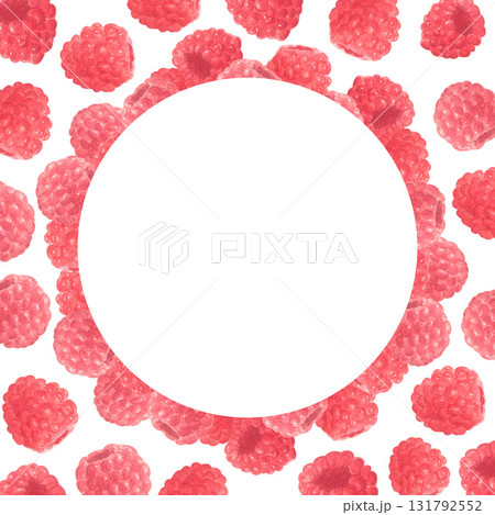 Raspberry frame watercolor illustration, summer fruit template 131792552