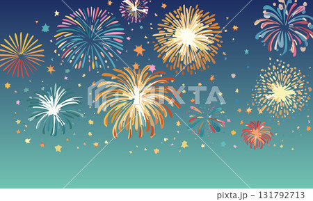 薄暗い空に打ち上がる花火 131792713