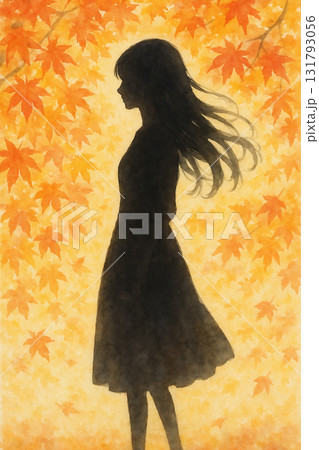 紅葉と女性のシルエット 131793056