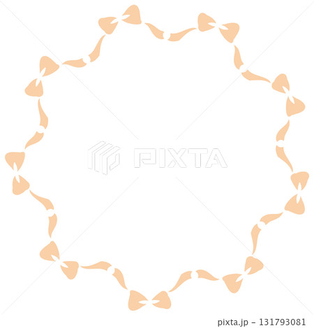 薄いオレンジ色のたくさんのリボンの丸いフレーム 131793081