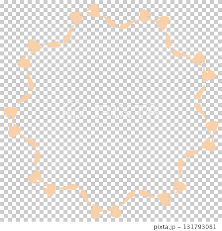 薄いオレンジ色のたくさんのリボンの丸いフレーム 131793081