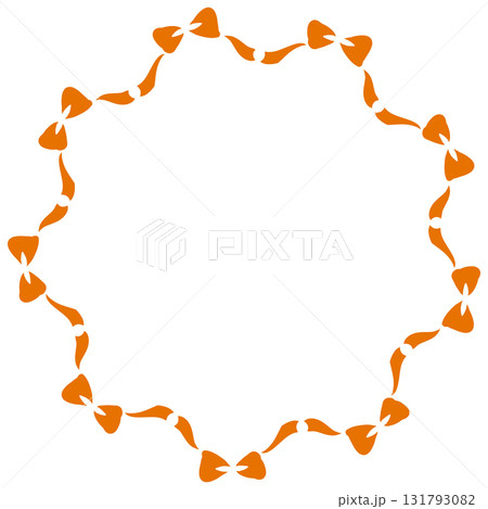 オレンジ色のたくさんのリボンの丸いフレーム 131793082