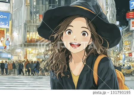美優シリーズ：渋谷のスクランブル交差点でハロウィンイベントに参加する高校生魔女美優 131793195