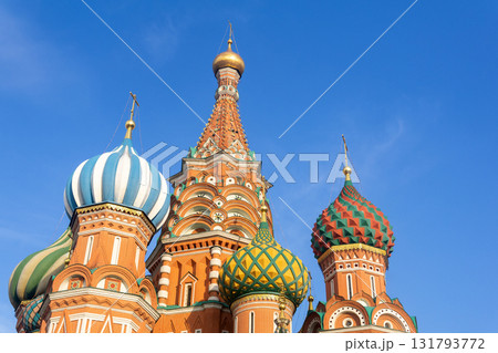 domes of cathedral of Basil the Blessed on Red Square in Moscow 131793772