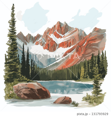 Banff National Park. Banff National Park hand drawn watercolor illustration 131793929