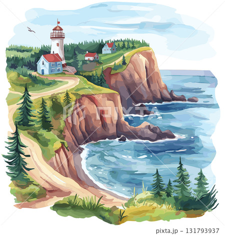 Bay of Fundy. Bay of Fundy hand drawn watercolor illustration Bay of Fundy. Bay of Fundy hand drawn watercolor illustration 131793937