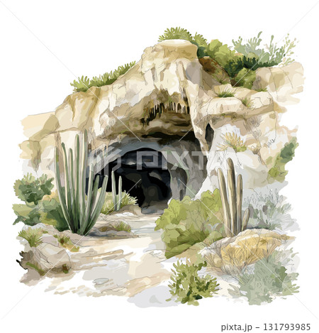 Carlsbad Caverns National Park. Carlsbad Caverns National Park hand drawn watercolor illustration 131793985
