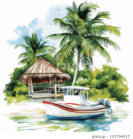 Cozumel Island. Cozumel Island hand drawn watercolor illustration 131794017