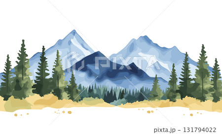 Denali National Park. Denali National Park hand drawn watercolor illustration 131794022
