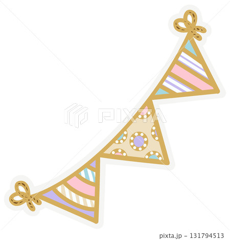 Party sticker collection set. Cute pastel colors. Can be used for card, invitation, border. Isolated illustration of birthday, elements like gift, cake, balloon, hand drawn cartoon illustration. 131794513