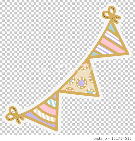 Party sticker collection set. Cute pastel colors. Can be used for card, invitation, border. Isolated illustration of birthday, elements like gift, cake, balloon, hand drawn cartoon illustration. 131794513