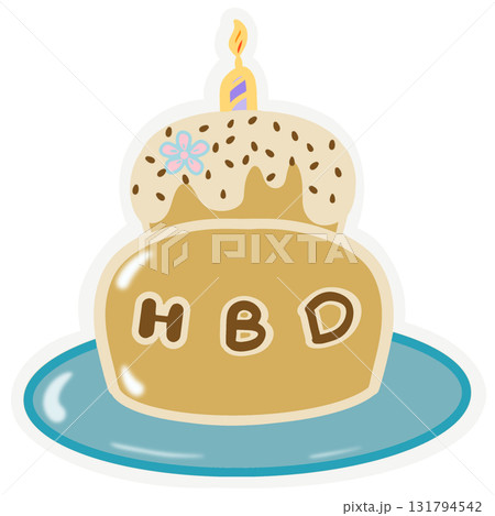Party sticker collection set. Cute pastel colors. Can be used for card, invitation, border. Isolated illustration of birthday, elements like gift, cake, balloon, hand drawn cartoon illustration. 131794542