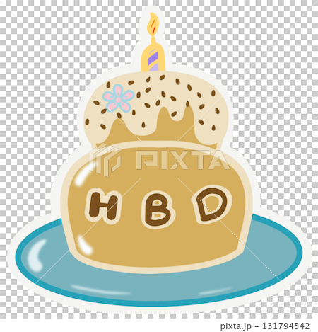 Party sticker collection set. Cute pastel colors. Can be used for card, invitation, border. Isolated illustration of birthday, elements like gift, cake, balloon, hand drawn cartoon illustration. 131794542