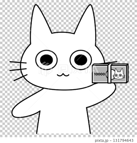 拿錢的貓咪角色 | 儲蓄、副業、郵購、收入、家庭財務、商業、可愛、簡單 131794643