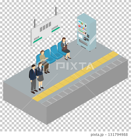 等距插圖：車站月台上等候的人們 131794988