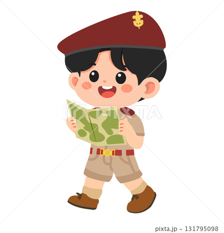 Cartoon Boy Scout Holding a Map Illustration 131795098