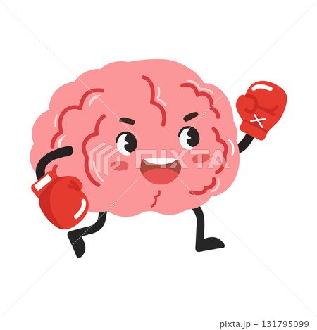 Cartoon Brain Character Wearing Boxing Gloves 131795099