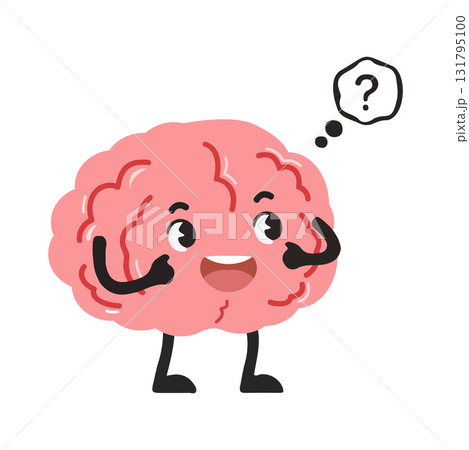 Cartoon Brain Character with Question Mark 131795100
