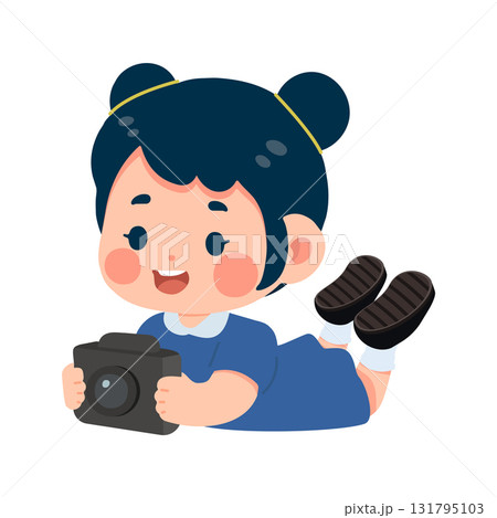 Cartoon Girl Lying Down Taking Photo Cartoon Girl Lying Down Taking Photo 131795103