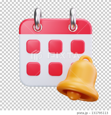 3d red calendar with a yellow bell. 131795113